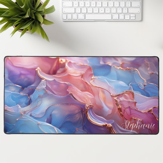 抽象芸術ピンクパープルおよび金ゴールド パーソナライズされた デスクマット