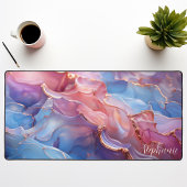抽象芸術ピンクパープルおよび金ゴールド パーソナライズされた デスクマット