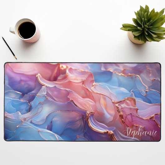 抽象芸術ピンクパープルおよび金ゴールド パーソナライズされた デスクマット