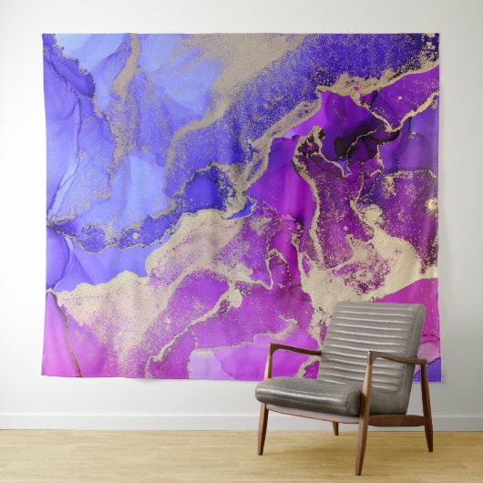 抽象芸術ピンクパープルジュエルトーン タペストリー (インサイチュ(横))