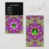 抽象芸術ピンクパープルスター、グリーンジェムストーンモノグラム 名刺 (正面/裏面)