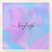 抽象芸術ピンクパープルターコイズ ガラスコースター (正面)