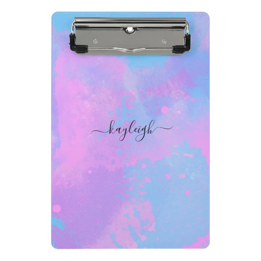 抽象芸術ピンクパープルターコイズ ミニクリップボード (正面)