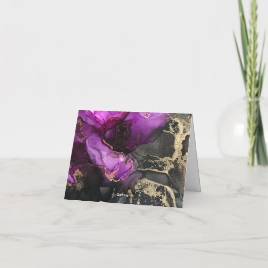 抽象芸術ピンクパープルブラック金ゴールドアーユニークト サンキューカード (裏面)