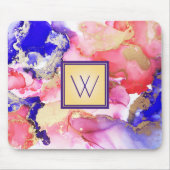 抽象芸術ピンクパープルモノグラムアート マウスパッド (正面)