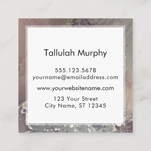 抽象芸術ピンクパープル銀アルコールインク液体芸術 スクエア名刺 (裏面)