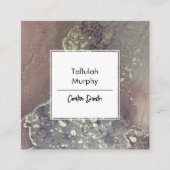 抽象芸術ピンクパープル銀アルコールインク液体芸術 スクエア名刺 (正面)