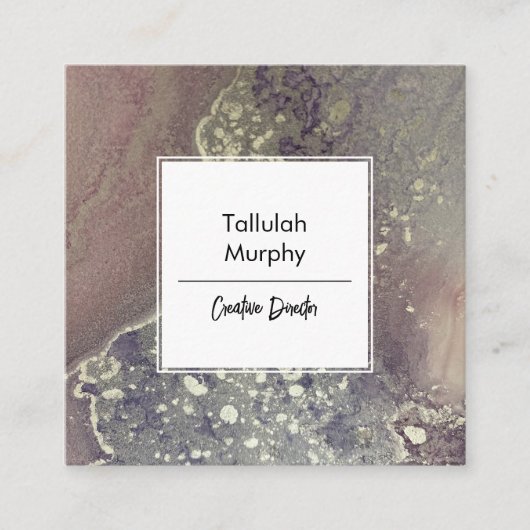 抽象芸術ピンクパープル銀アルコールインク液体芸術 スクエア名刺 (正面)
