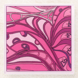 抽象芸術ピンクパ絵画ネル ガラスコースター