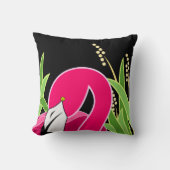 抽象芸術ピンクフラミンゴオンブラック クッション (正面)