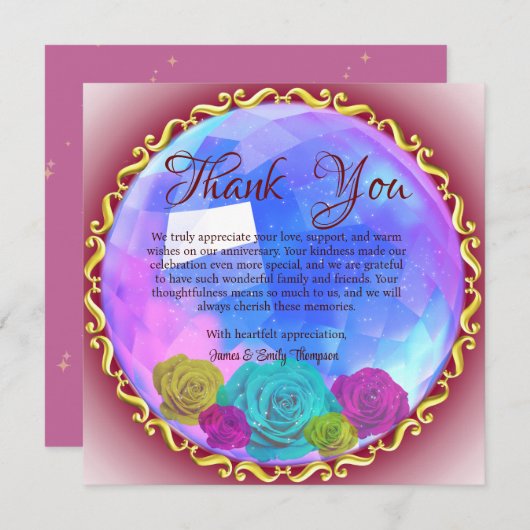 抽象芸術ピンクフローラ結婚クリスタル記念日 サンキューカード (正面/裏面)
