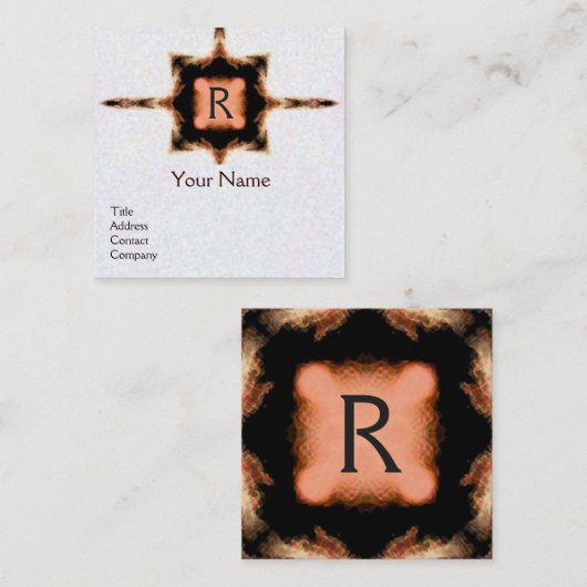 抽象芸術ピンクブラウンスクエアモノグラムホワイトパール スクエア名刺 (正面/裏面)