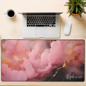 抽象芸術ピンクブラックおよび金ゴールド パーソナライズされた デスクマット