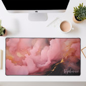 抽象芸術ピンクブラックおよび金ゴールド パーソナライズされた デスクマット
