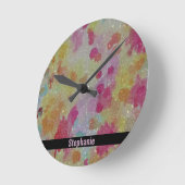 抽象芸術ピンクブラックとイエロー ラウンド壁時計 (傾斜)