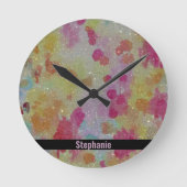 抽象芸術ピンクブラックとイエロー ラウンド壁時計 (正面)