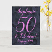 抽象芸術ピンクブラック50アンドファボウス誕生日 カード (黄色い花)