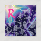 抽象芸術ピンクブルーパープルウェーブレッドルビーモノグラム スクエア名刺 (裏面)