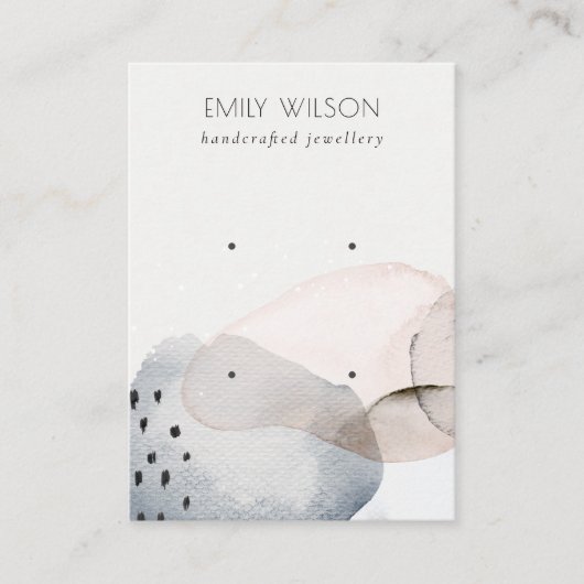 抽象芸術ピンクブルー水彩2イヤリングディスプレイ 名刺 (正面)