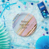 抽象芸術ピンクブルー金ゴールドおめでとう20xx 7" ペーパープレート (パーティー)