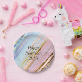 抽象芸術ピンクブルー金ゴールドおめでとう20xx 7" ペーパープレート (パーティー)