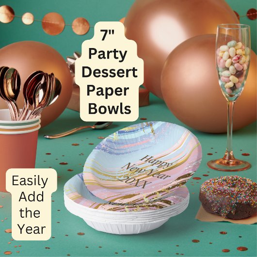 抽象芸術ピンクブルー金ゴールドおめでとう20xx 7" ペーパーボウル