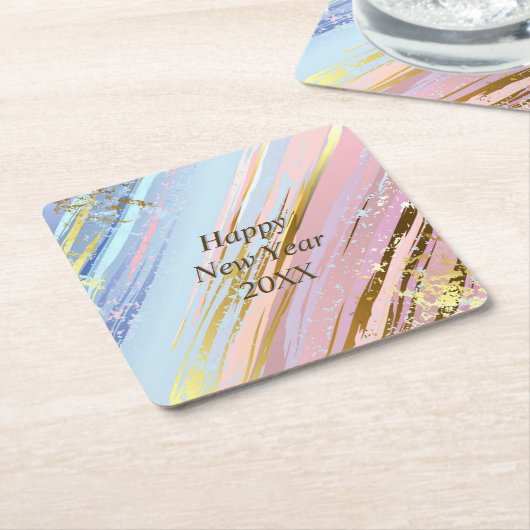 抽象芸術ピンクブルー金ゴールドハッピーニューイヤー20xx スクエアペーパーコースター (アングル)