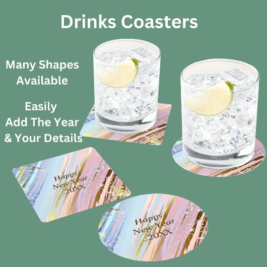 抽象芸術ピンクブルー金ゴールドハッピーニューイヤー20xx ラウンドペーパーコースター