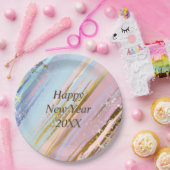 抽象芸術ピンクブルー金ゴールドハッピーニューイヤー20xx 9" ペーパープレート (パーティー)