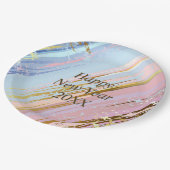 抽象芸術ピンクブルー金ゴールドハッピーニューイヤー20xx 9" ペーパープレート (アングル)