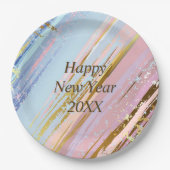 抽象芸術ピンクブルー金ゴールドハッピーニューイヤー20xx 9" ペーパープレート (正面)