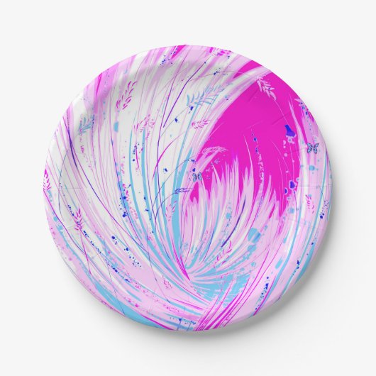 抽象芸術ピンクホワイトエンチャントガーデン ペーパープレート (正面)