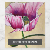 抽象芸術ピンクポピー水彩アートワインラベル ワインラベル (シングルラベル)