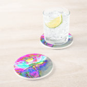 抽象芸術ピンクポピー、水彩フローラ絵を描ズ コースター (側面)