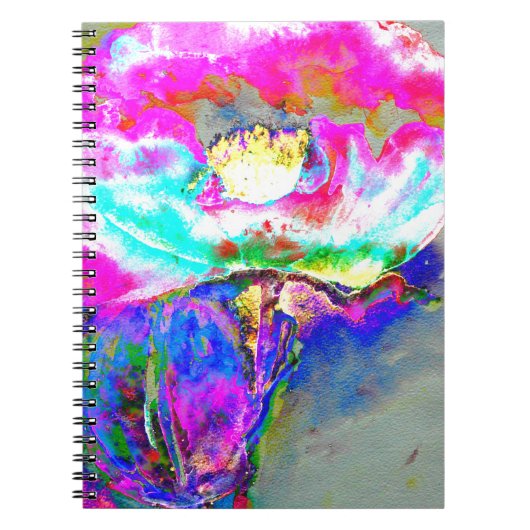 抽象芸術ピンクポピー、水彩フローラ絵を描ズ ノートブック (正面)