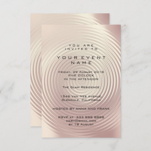 抽象芸術ピンクローズメタリックバラ円フォーマル 招待状 (正面/裏面)