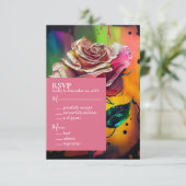 抽象芸術ピンクローズRSVP応答カード 出欠カード (スタンド正面)