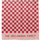 抽象芸術ピンク市松模様にの美美 シャワーカーテン (正面)