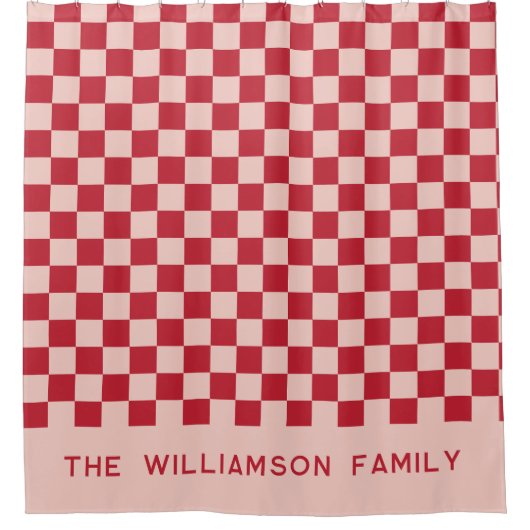 抽象芸術ピンク市松模様にの美美 シャワーカーテン (正面)