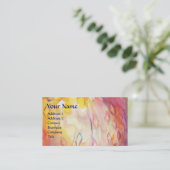 抽象芸術ピンク明るい赤紫色イエローアルギル、レッドワックスシール 名刺 (スタンド正面)