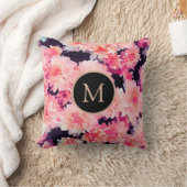 抽象芸術ピンク水彩フローラシック・モノグラム クッション (ブランケット)