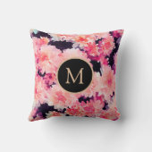 抽象芸術ピンク水彩フローラシック・モノグラム クッション (裏面)