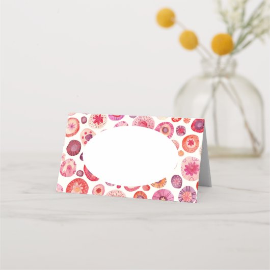 抽象芸術ピンク水彩花模様 プレイスカード (正面)