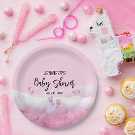 抽象芸術ピンク水色ベビーシャワー ペーパープレート