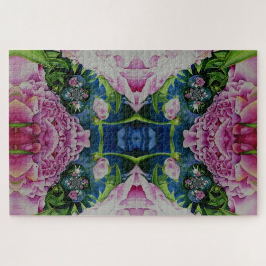 抽象芸術ピンク牡丹フローラ水絵を描色 ジグソーパズル (横)