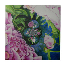 抽象芸術ピンク牡丹フローラ水絵を描色 タイル