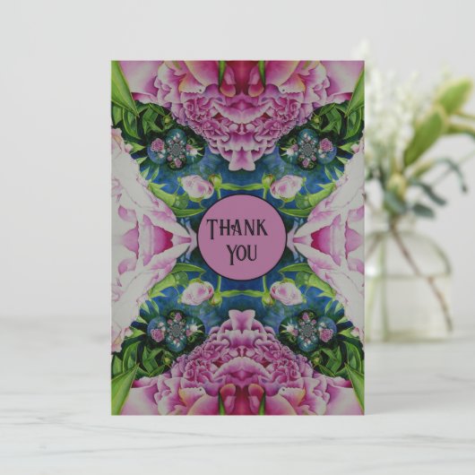 抽象芸術ピンク牡丹フローラ水絵を描色 招待状 (スタンド正面)