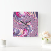 抽象芸術ピンク紫のらせんフラクタル スクエア壁時計 (ホーム)