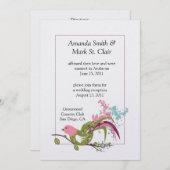 抽象芸術ピンク紫の緑の鳥の渦巻きポストW 招待状 (正面/裏面)