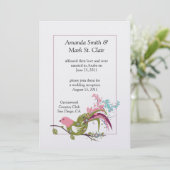 抽象芸術ピンク紫の緑の鳥の渦巻きポストW 招待状 (スタンド正面)